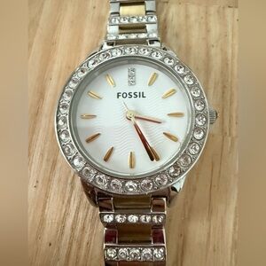 Fossil ladies  two toned crystal accented watch NEW BATTERY
